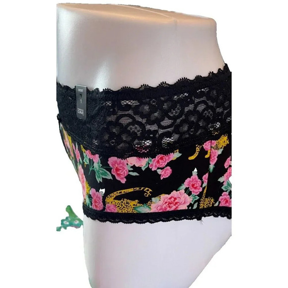Torrid +3 Black Floral & Cheetah Print Scallop Lace Waistband Cheeky Panties - Picture 3 of 6